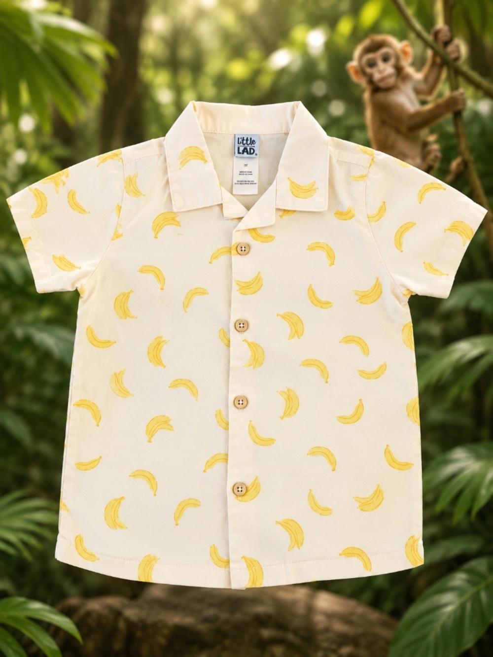 Little Lad Banana Button-Up Shirt – 4T 🍌🐒